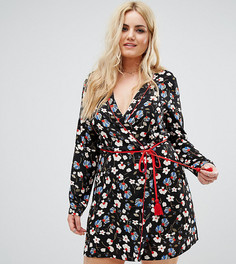 Короткое приталенное платье с запахом, контрастной отделкой и веревочным поясом Alice & You - Мульти