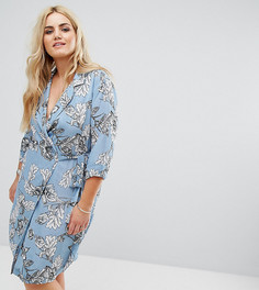 Платье-футляр с цветочным принтом, запахом, воротником и поясом Alice & You - Синий