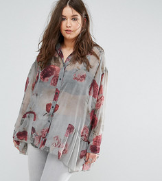 Рубашка с выцветшим принтом роз и оборкой по нижнему краю Religion Plus - Мульти