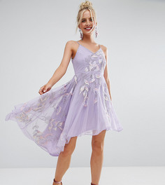 Асимметричное платье миди на бретельках с вышивкой и глубоким вырезом на спине Frock And Frill Petite - Фиолетовый
