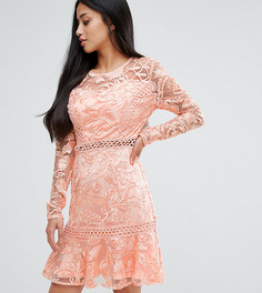 Кружевное приталенное платье с расклешенными рукавами True Decadence Petite - Розовый