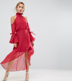 Платье миди премиум-класса с вырезами на плечах и рукавами-клеш True Decadence Petite - Розовый