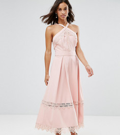 Короткое приталенное премиум-платье для выпускного с контрастными кружевными вставками True Decadence Petite - Розовый