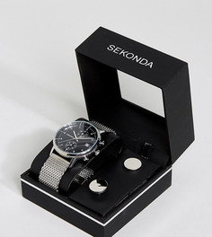 Часы с серебристым сетчатым браслетом и запонки в подарочном наборе Sekonda - Серебряный