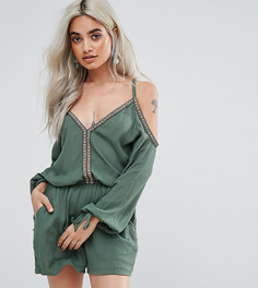Ромпер с открытыми плечами Boohoo Petite - Зеленый