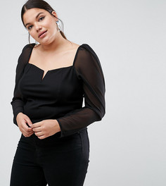 Топ в стиле 80-х с сетчатыми рукавами ASOS CURVE Ultimate - Черный