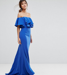 Платье макси с открытыми плечами и рюшами Jarlo - Синий