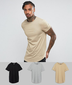 Набор из 3 облегающих футболок с закругленным краем(черная/серая/бежевая) ASOS - СКИДКА - Мульти