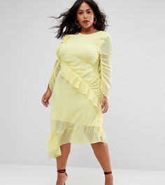 Чайное платье миди с оборками ASOS CURVE - Желтый
