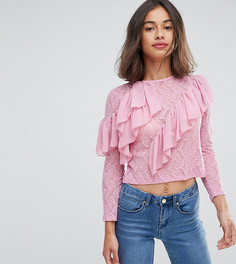 Кружевной лонгслив с оборками ASOS PETITE - Розовый
