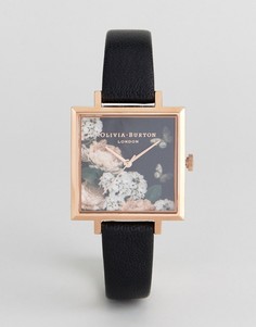 Часы с черным кожаным ремешком и циферблатом с цветочным принтом Olivia Burton OB16WG27 - Черный
