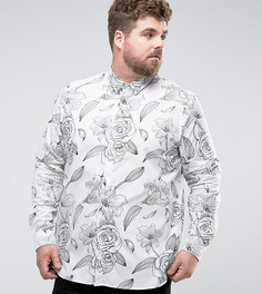 Строгая приталенная рубашка с цветочным принтом Noose & Monkey PLUS - Белый