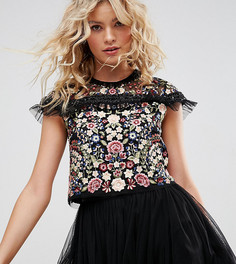 Топ с вышивкой и оборкой Needle & Thread - Черный