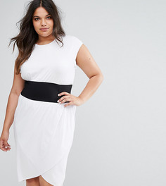 Платье-футболка миди с корсетной отделкой на талии ASOS CURVE - Белый