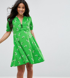 Чайное платье с короткими рукавами, цветочным принтом и молнией ASOS Maternity - Зеленый