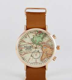 Часы с принтом карты и коричневым кожаным ремешком Reclaimed Vintage Inspired эксклюзивно для ASOS - Коричневый