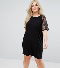 Платье-футболка с кружевными рукавами реглан ASOS CURVE - Черный