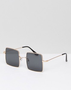 Солнцезащитные очки в квадратной золотистой оправе с затемненными стеклами ASOS - Золотой