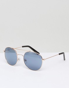 Солнцезащитные очки-авиаторы в золотистой оправе с синими стеклами ASOS - Золотой