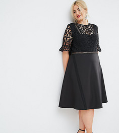 Платье миди с кружевной вставкой ASOS CURVE - Черный