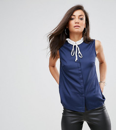 Блузка без рукавов с плиссированным воротником и завязкой Fashion Union Tall - Темно-синий