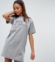 Велюровое платье-футболка с контрастным логотипом Fila Petite - Серый