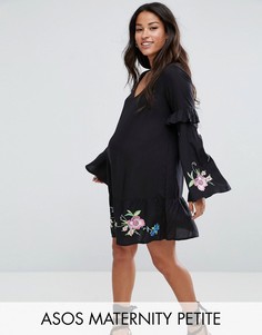 Свободное платье мини с вышивкой ASOS Maternity PETITE ULTIMATE - Черный