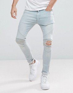 Байкерские джинсы скинни с рваными коленями Religion - Синий