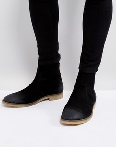 Черные замшевые ботинки челси с молнией и бежевой подошвой ASOS - Черный