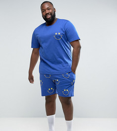 Пижамные футболка и шорты с принтом ASOS PLUS - Синий