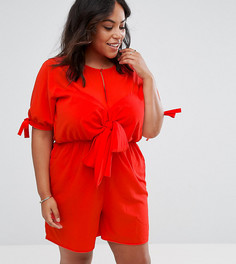 Присборенный ромпер с поясом ASOS CURVE - Красный