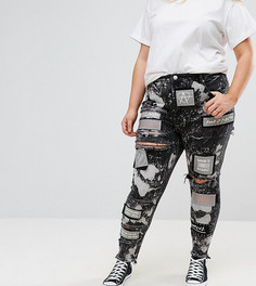 Рваные джинсы скинни с нашивками ASOS CURVE - Черный