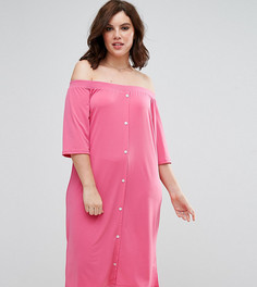 Платье-рубашка на пуговицах со спущенными плечами Pink Clove - Розовый