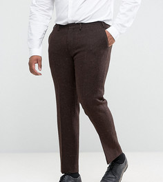 Коричневые брюки узкого кроя из 100% шерстяного харрис-твида с узором в елочку ASOS PLUS - Коричневый