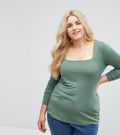 Лонгслив с квадратным вырезом и рукавами реглан ASOS CURVE - Зеленый