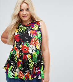 Топ с оборками и тропическим принтом ASOS CURVE - Мульти