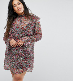 Прозрачное платье с оборкой и подкладкой-комбинацией Rage Plus - Мульти