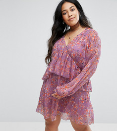 Платье с V-образным вырезом и оборкой Rage Plus - Мульти