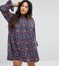 Свободное платье с цветочным принтом и завязками на манжетах Rage Plus - Мульти