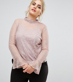 Кружевной топ с высоким воротом Club L Plus Size - Розовый