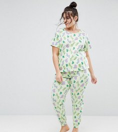 Пижамные брюки и футболка с принтом кактуса ASOS CURVE - Мульти