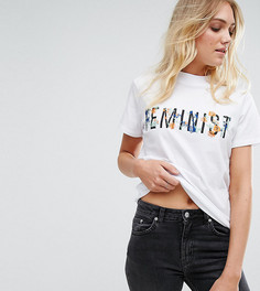 Футболка с высоким воротником, принтом и вышивкой ASOS TALL - Белый