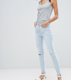 Выбеленные зауженные джинсы с рваной отделкой и бахромой New Look Tall - Синий