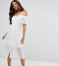 Платье из ткани добби с кружевной отделкой New Look Tall - Белый