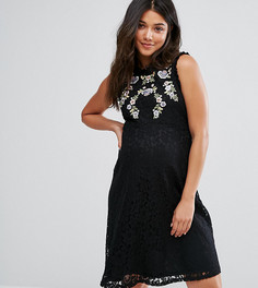 Кружевное короткое приталенное платье с вышивкой New Look Maternity - Черный