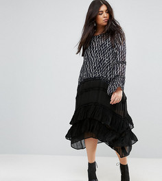 Платье макси с длинными рукавами и ярусной юбкой Religion Plus - Мульти