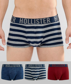 Набор из 3 пар боксеров-брифов (бордовые/ серые в полоску/ темно-синие с логотипом) Hollister - Мульти