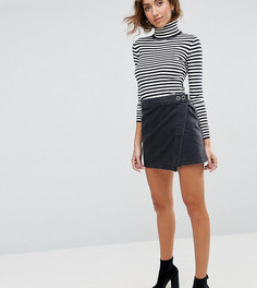 Выбеленная черная джинсовая мини-юбка с запахом ASOS TALL - Черный