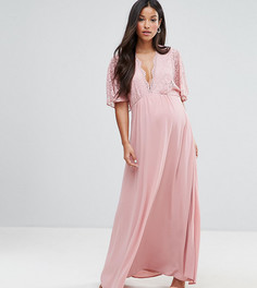 Платье макси в стиле кимоно с кружевной отделкой Queen Bee Maternity - Розовый