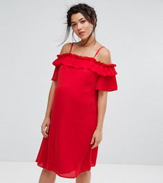 Платье с открытыми плечами и рюшами Queen Bee Maternity - Красный